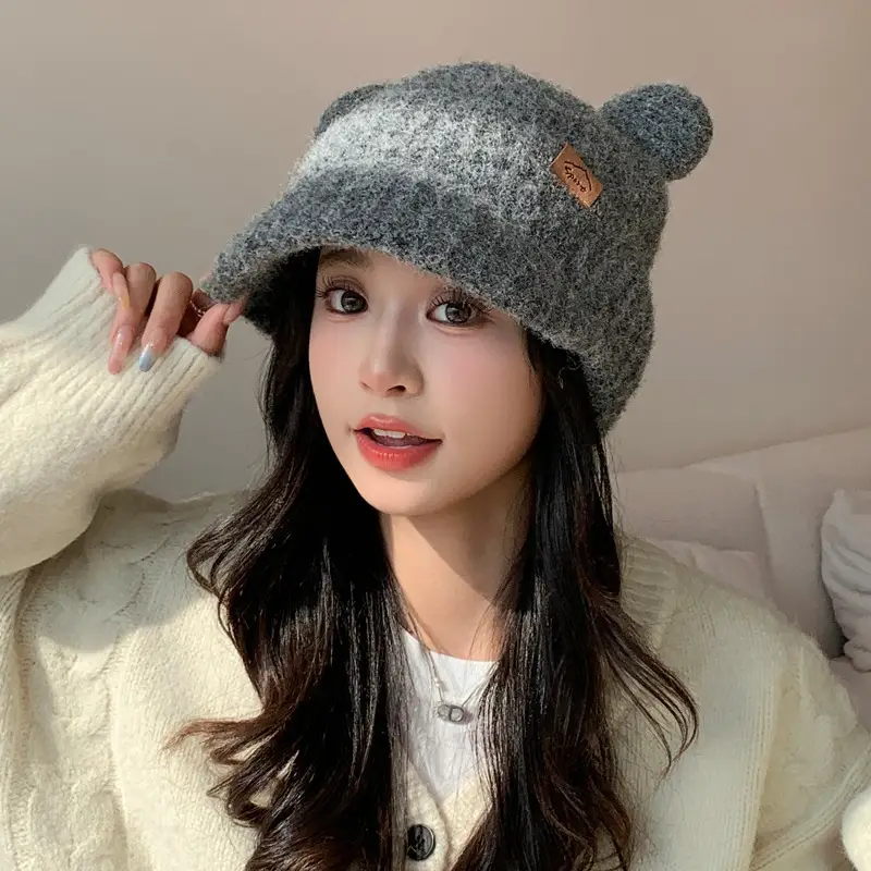 Women Bear Ears Knitted Wool Hat Winter Windproof - Image 7