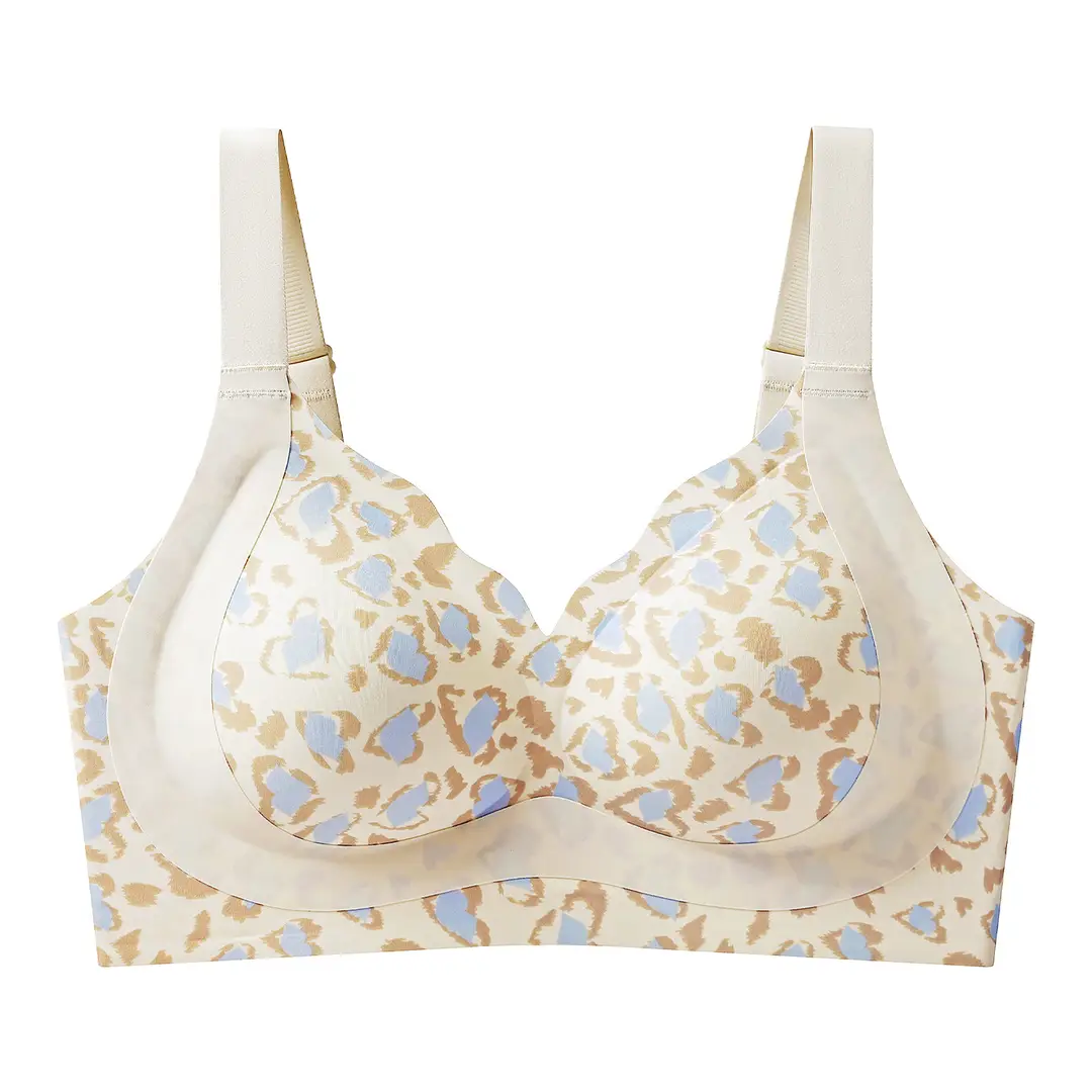 Authentic Large Size Fixed Cup Intimates for Women with Big Breasts Showing Fat mm Push-Up Breast-Retracting Anti-Sagging Leopard Print Sexy Bra