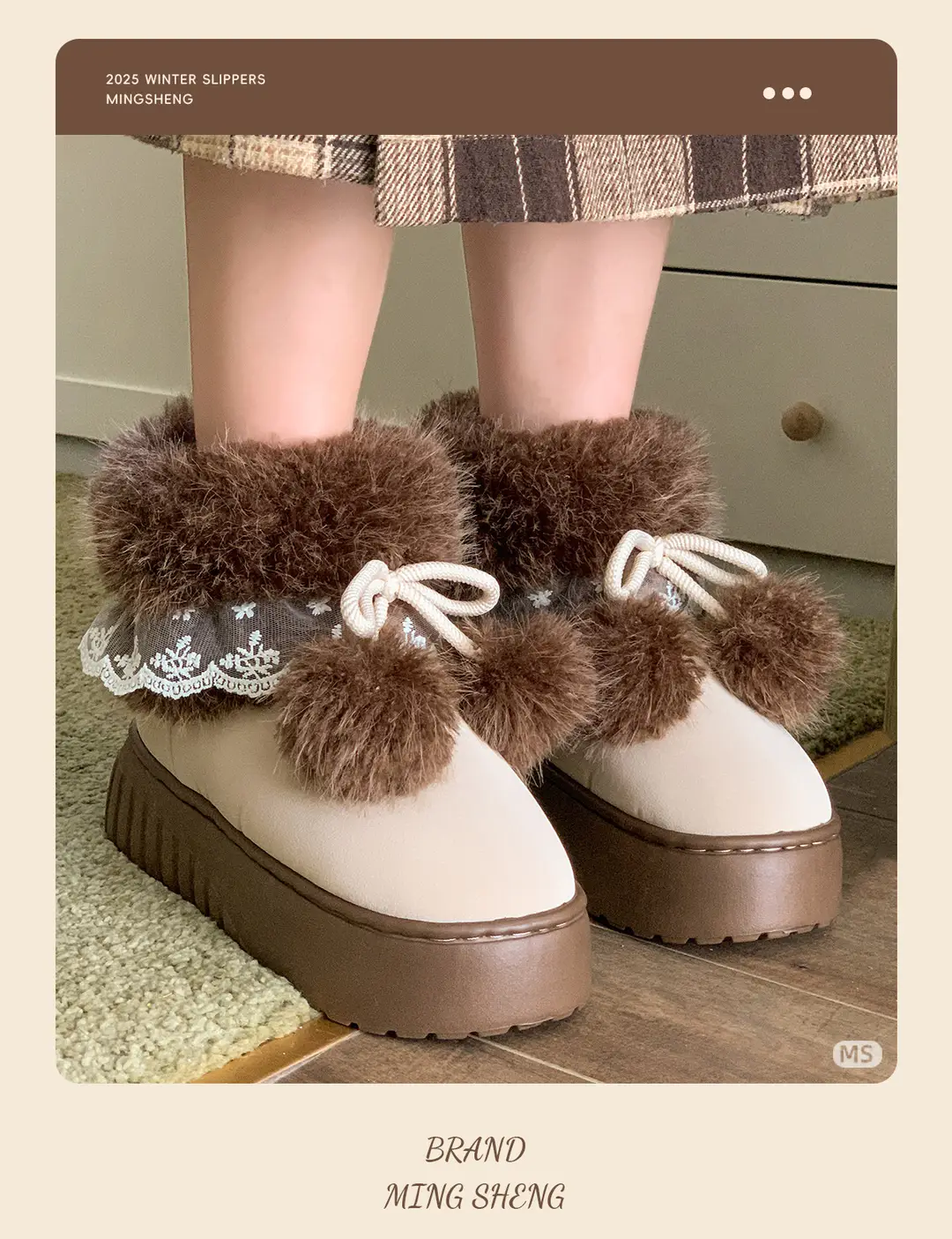 Mingsheng Cotton Slippers for Women Winter 2025 New Indoor Home Warm Cotton Shoes Plush High-Top Outer Snow Boots — feature 8