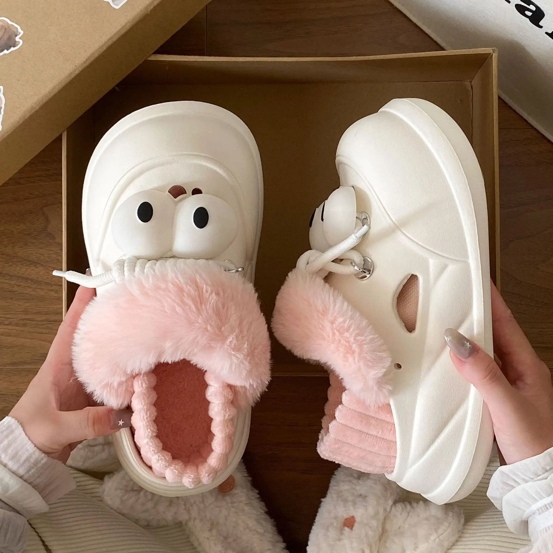 Pink Faux Fur Slippers for Women Warm Home Wear - Image 6