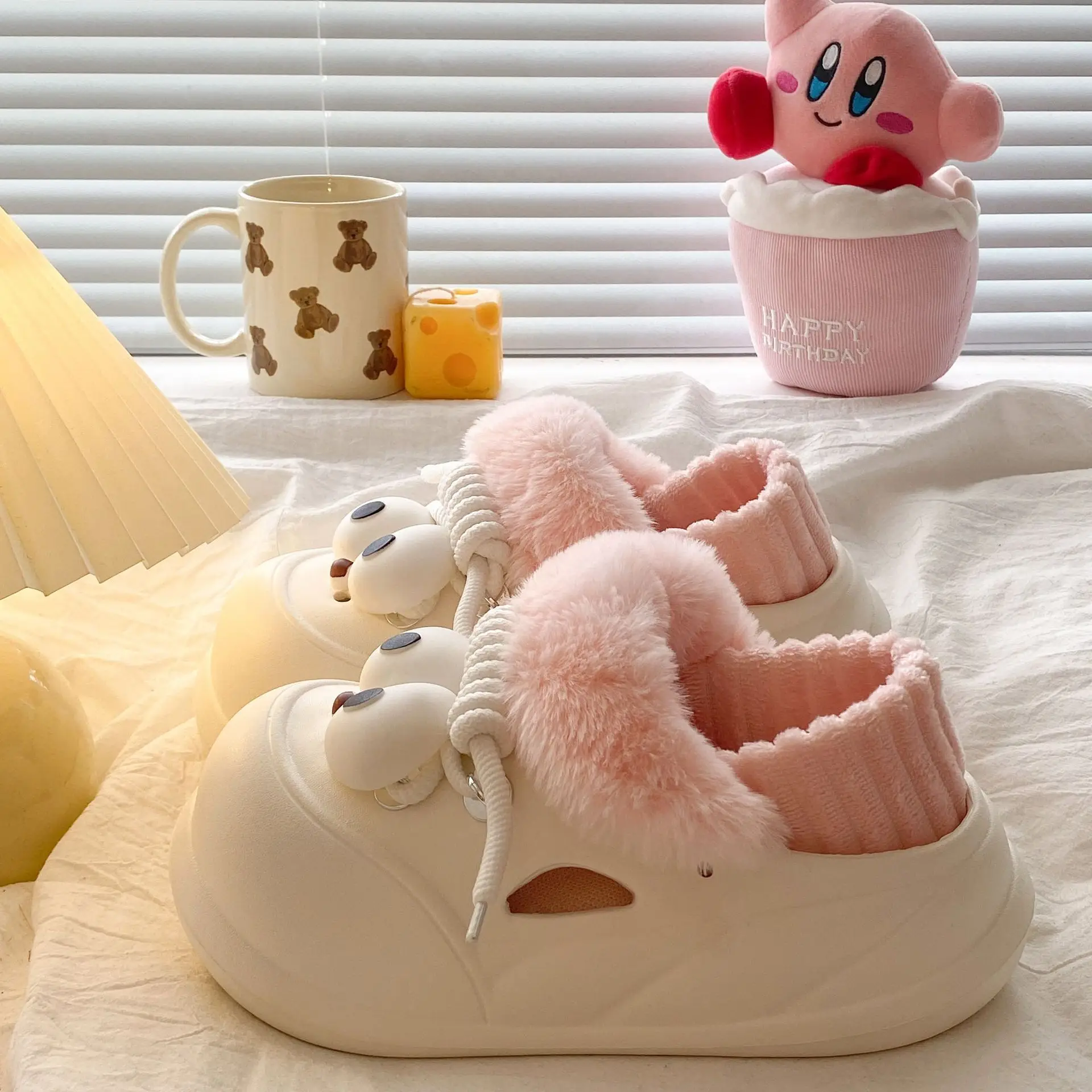 Pink Faux Fur Slippers for Women Warm Home Wear - Image 8