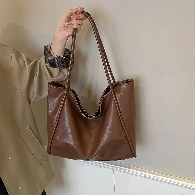 Women Large Capacity Leather Tote Bag Brown 2025 - Image 8