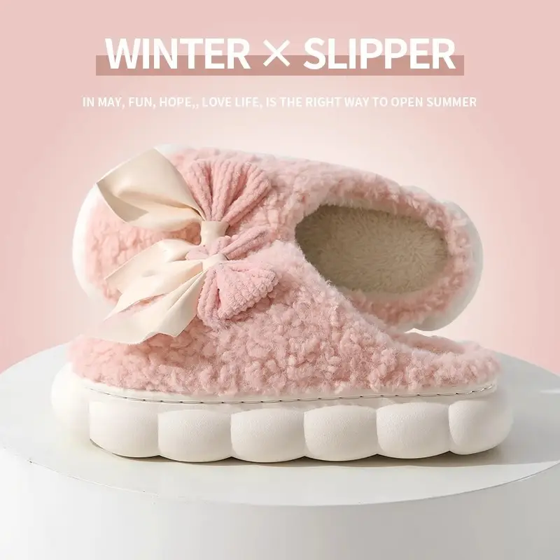 Fashion Butterfly Flower Cotton Slippers for Women Autumn and Winter 2025 New Indoor Home Thick-Soled Plush Maternity Slippers for Women