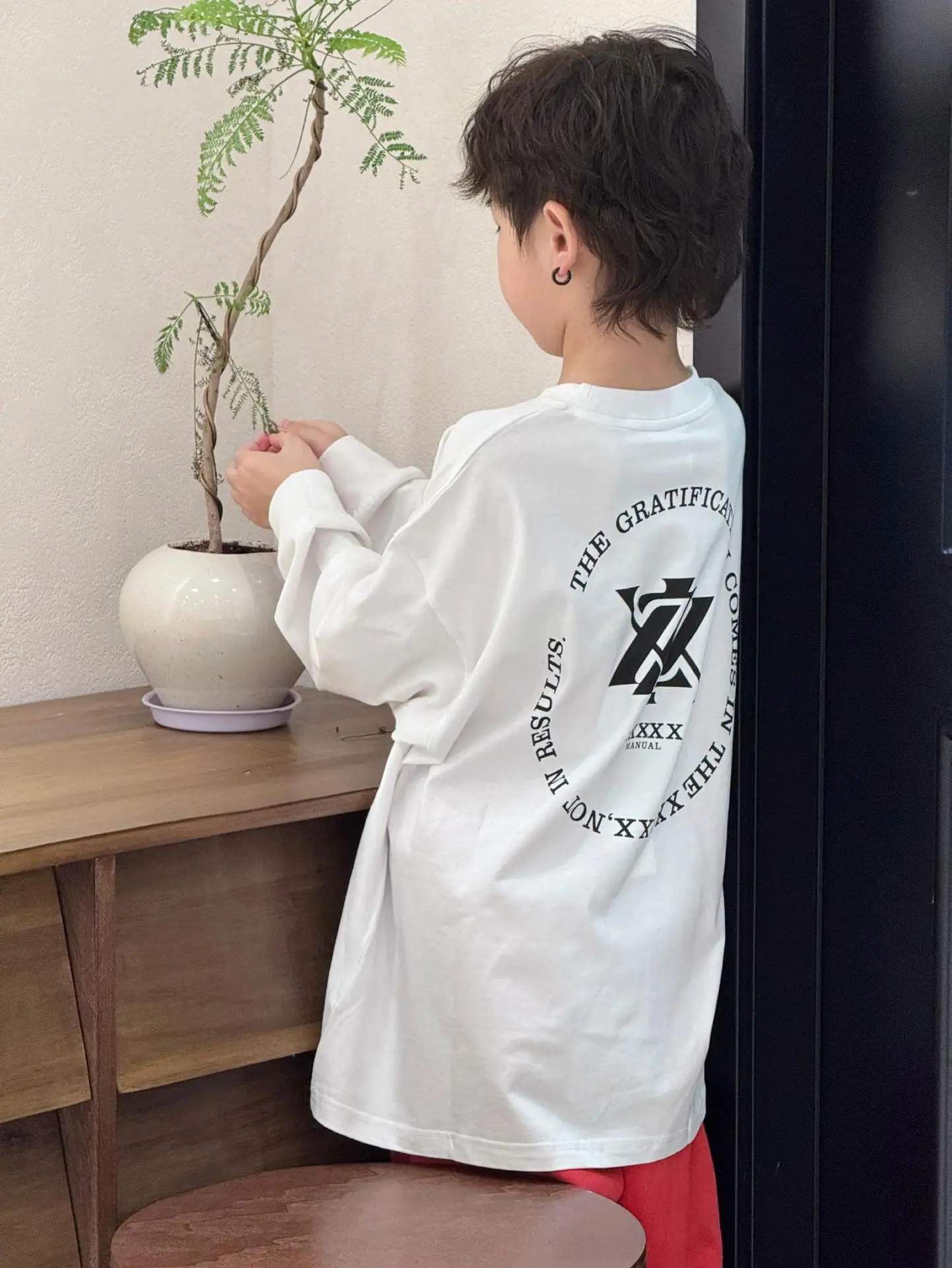 White Red Cotton Long Sleeve T-Shirt for Boys - Image 4