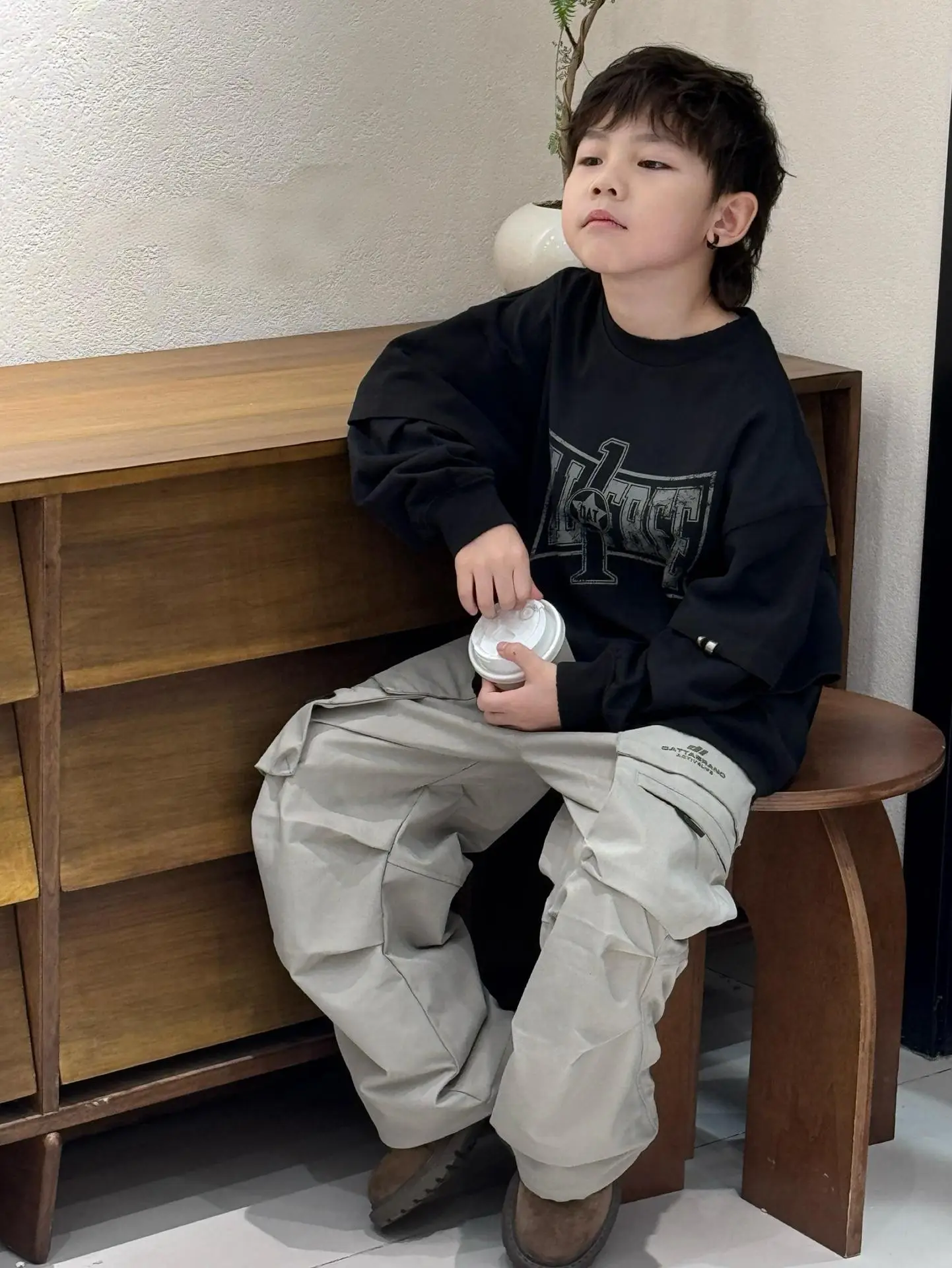 Boys Long Sleeve T-Shirt Black Gray Spring Autumn 2026 - Image 3