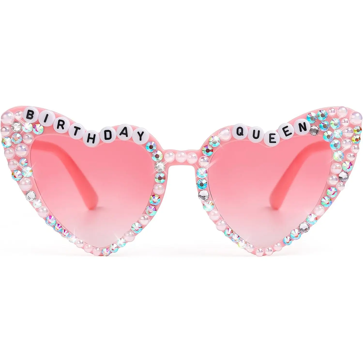 Pink Heart Sunglasses with "BIRTHDAY QUEEN" Letter Pearl Design - Image 9