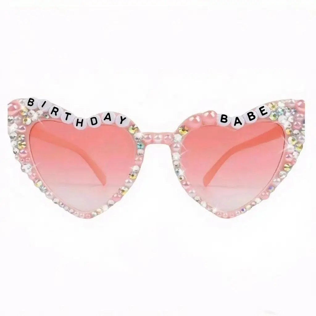 Pink Heart Sunglasses with "BIRTHDAY QUEEN" Letter Pearl Design - Image 5