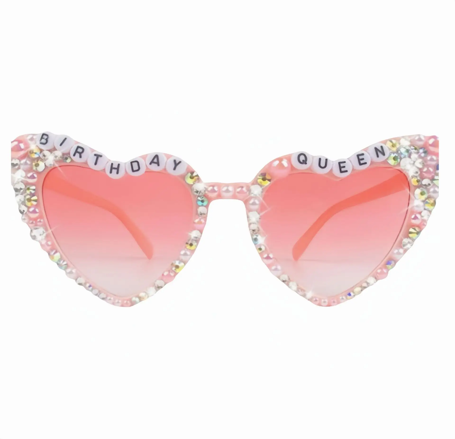 Pink Heart Sunglasses with "BIRTHDAY QUEEN" Letter Pearl Design - Image 6