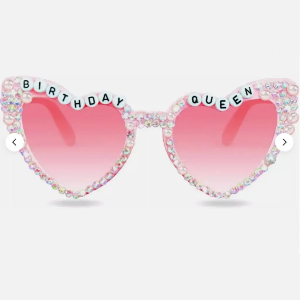 Pink Heart Sunglasses with "BIRTHDAY QUEEN" Letter Pearl Design - Image 7