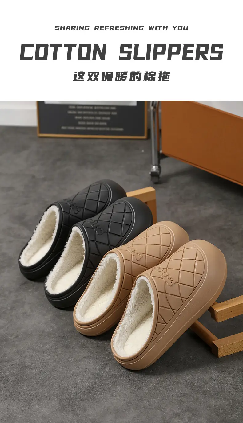 Waterproof Cotton Slippers for Home Indoor Warmth, Postpartum Shoes for Women, Autumn and Winter Closed-Back Couple's Outdoor Slippers with a Soft Cushion Feel, Cotton Shoes for Men — feature 3