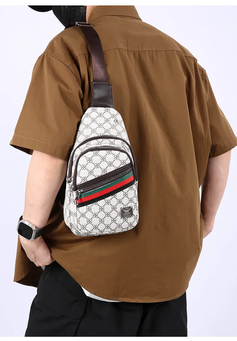 Men's Stripes Print Chest Bag Lightweight Business Travel — feature 30