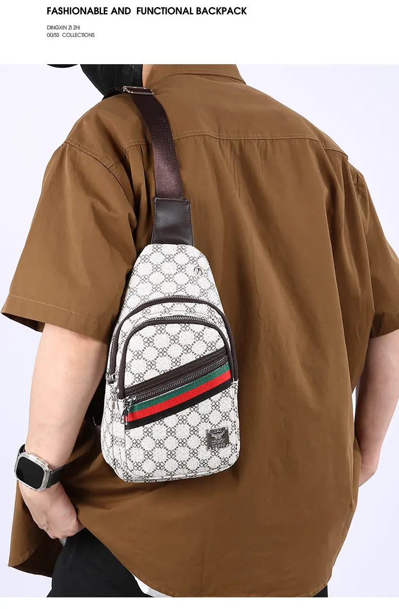 Men's Stripes Print Chest Bag Lightweight Business Travel — feature 4