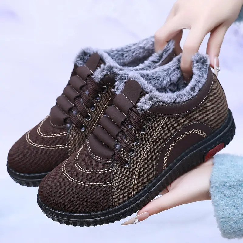Winter Fleece-Lined Warm Cotton Shoes for Middle-Aged and Elderly Women, Casual Mom Shoes, Old Beijing Cloth Shoes, Women's Non-Slip Soft-Soled Grandma Shoes - Image 2
