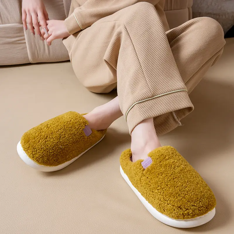 Plush Cotton Slippers for Women, Autumn and Winter 2026 New Style, Indoor Home Fleece-Lined Warm Non-Slip Furry Slippers for Men