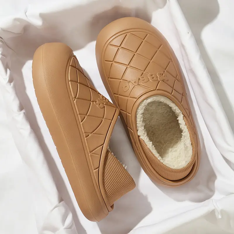 Waterproof Cotton Slippers for Women in Autumn and Winter, Indoor Home Warm Confinement Shoes for Couples, Thick Soft-Soled Shoes for Men