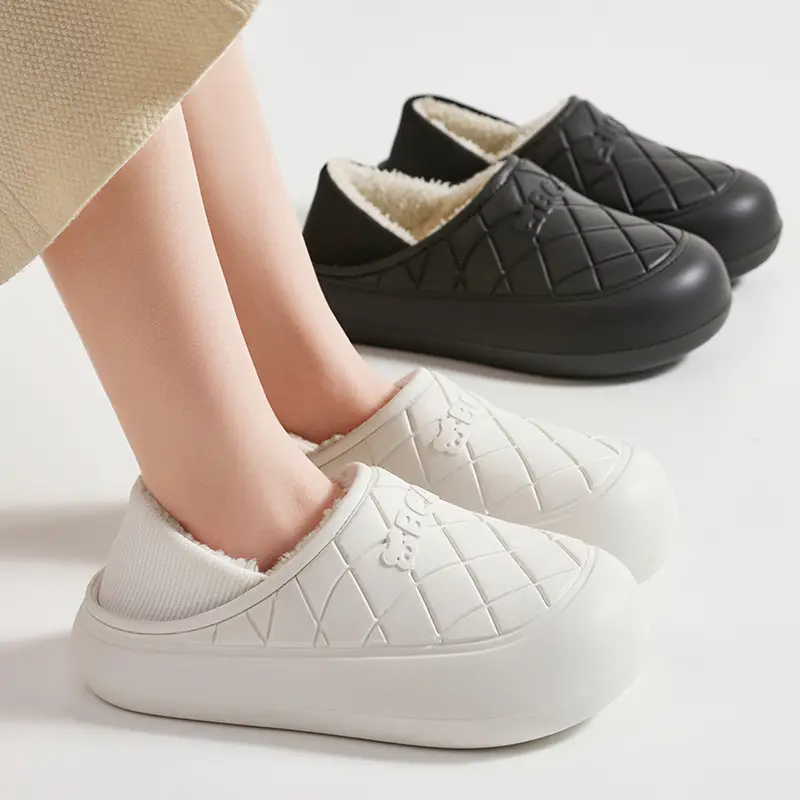 Waterproof Cotton Slippers for Women in Autumn and Winter, Indoor Home Warm Confinement Shoes for Couples, Thick Soft-Soled Shoes for Men