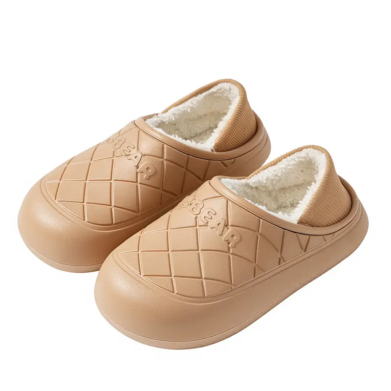 Waterproof Cotton Slippers for Women in Autumn and Winter, Indoor Home Warm Confinement Shoes for Couples, Thick Soft-Soled Shoes for Men
