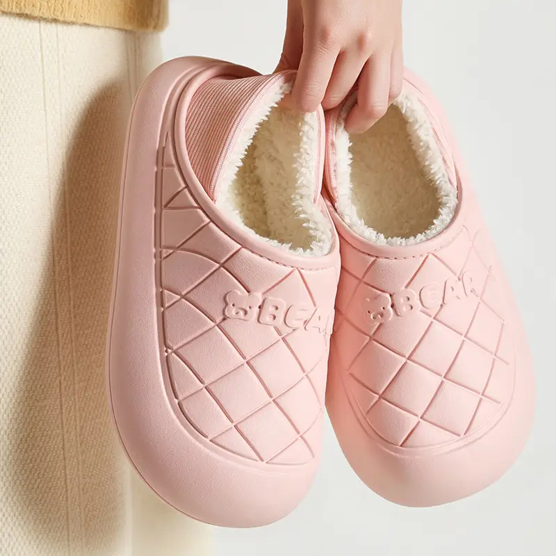 Waterproof Cotton Slippers for Women in Autumn and Winter, Indoor Home Warm Confinement Shoes for Couples, Thick Soft-Soled Shoes for Men