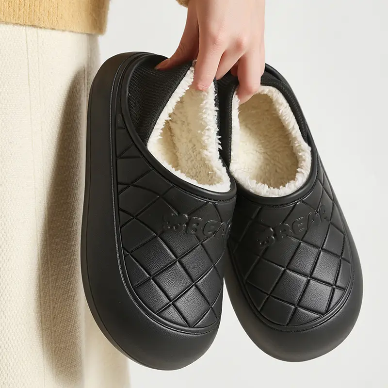 Waterproof Cotton Slippers for Women in Autumn and Winter, Indoor Home Warm Confinement Shoes for Couples, Thick Soft-Soled Shoes for Men