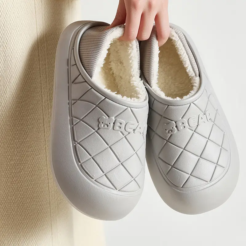 Waterproof Cotton Slippers for Women in Autumn and Winter, Indoor Home Warm Confinement Shoes for Couples, Thick Soft-Soled Shoes for Men