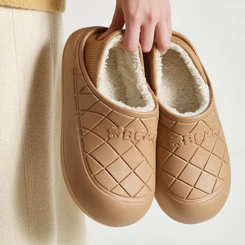 Waterproof Cotton Slippers for Women in Autumn and Winter, Indoor Home Warm Confinement Shoes for Couples, Thick Soft-Soled Shoes for Men