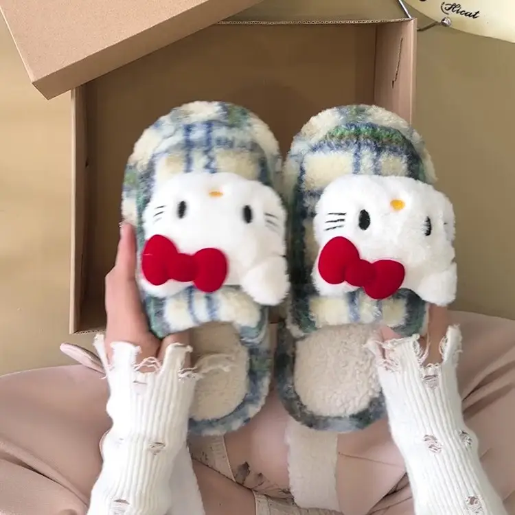 Young and Cute Cat Toe-Toe Cotton Slippers for Autumn and Winter Outer Wear, Fashionable, Warm, Comfortable and Versatile Fur Slippers - Image 3