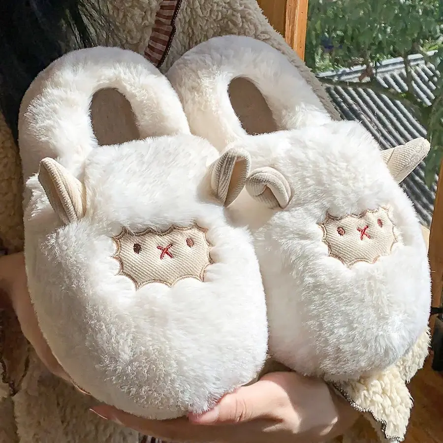 Winter Cute Lamb Plush Slippers for Women Brown - Image 5