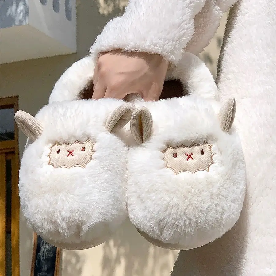 Winter Cute Lamb Plush Slippers for Women Brown - Image 6