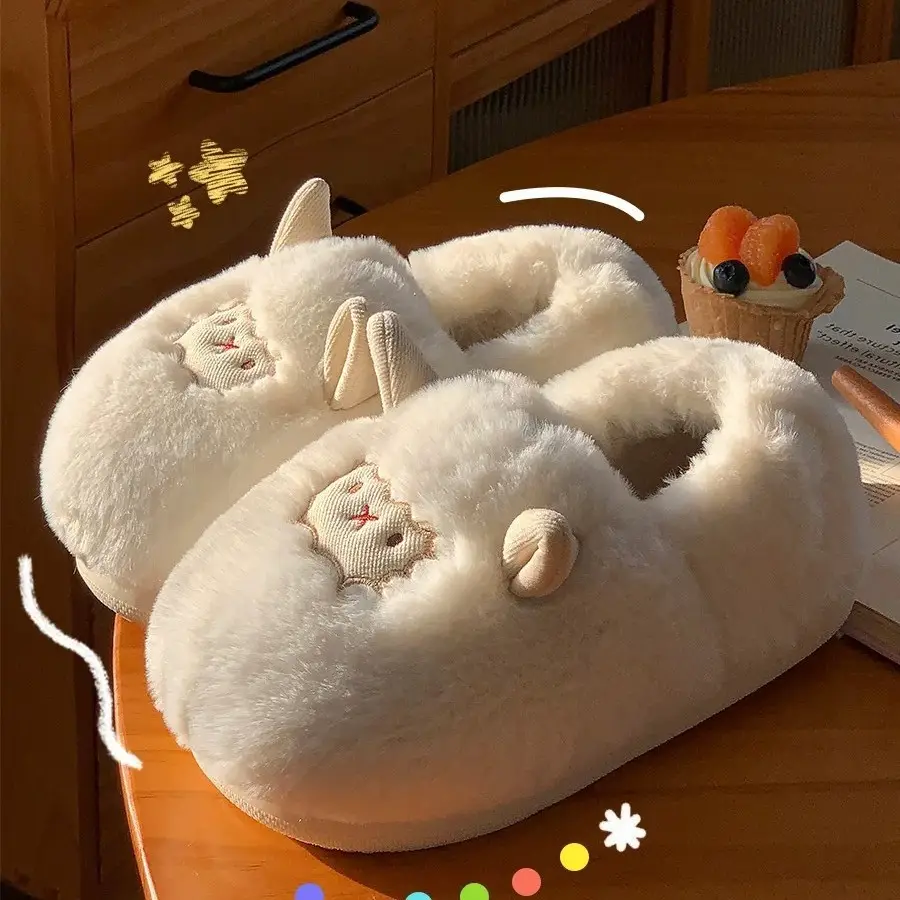 Winter Cute Lamb Plush Slippers for Women Brown - Image 7