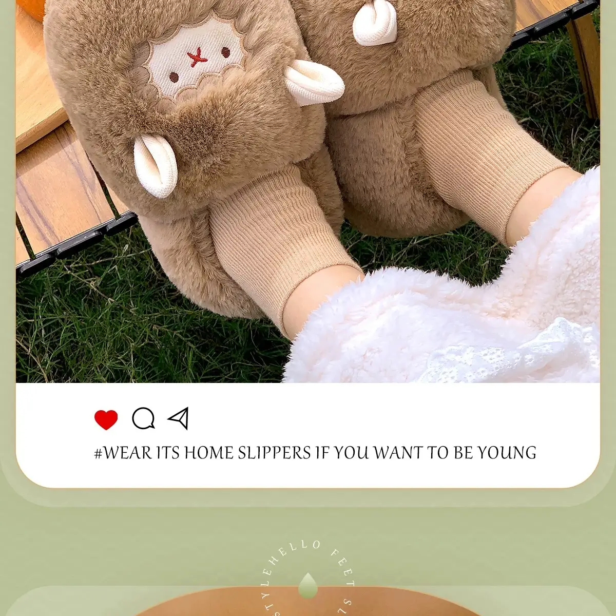 Winter Cute Lamb Plush Slippers for Women Brown — feature 12