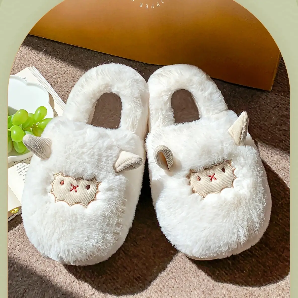 Winter Cute Lamb Plush Slippers for Women Brown — feature 13