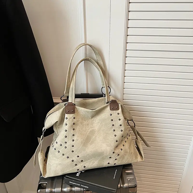 Women's Blue Rivet Tote Bag Large Capacity Shoulder Handbag - Image 7