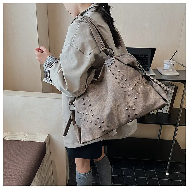 Women's Blue Rivet Tote Bag Large Capacity Shoulder Handbag — feature 18