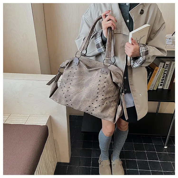 Women's Blue Rivet Tote Bag Large Capacity Shoulder Handbag — feature 19