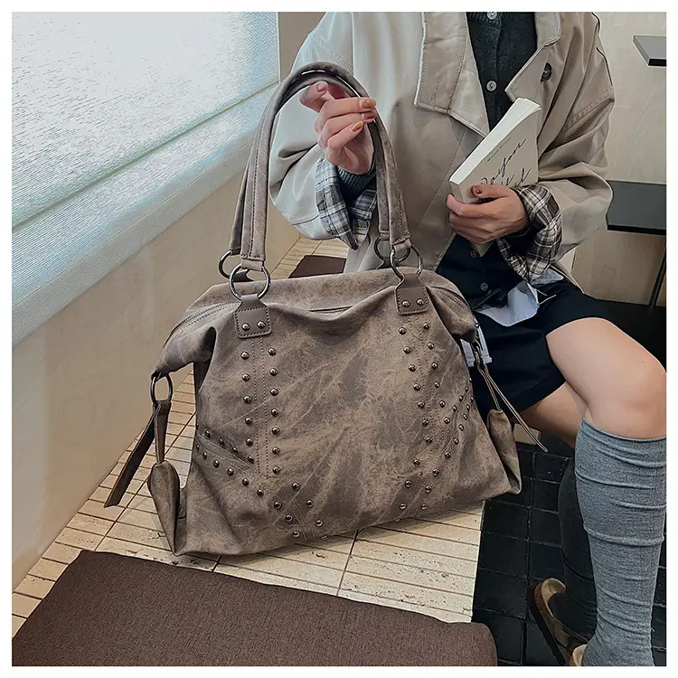 Women's Blue Rivet Tote Bag Large Capacity Shoulder Handbag — feature 22