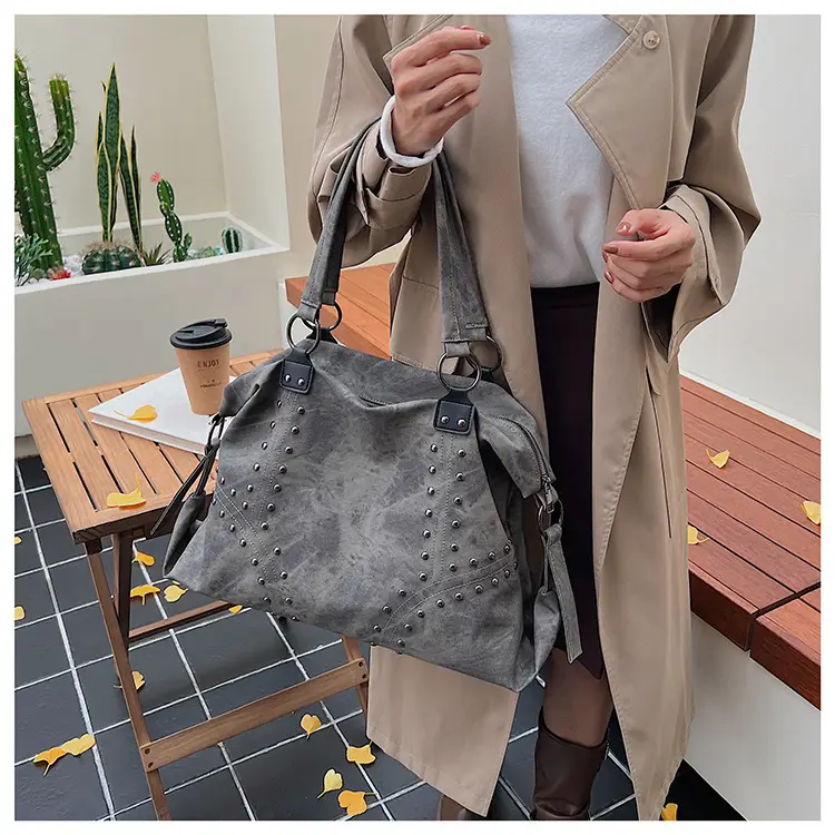 Women's Blue Rivet Tote Bag Large Capacity Shoulder Handbag — feature 27