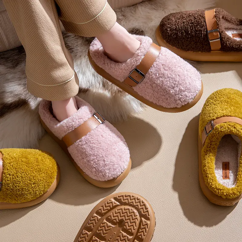 Cotton Slippers for Female Couples at Home Non-Slip Thick-Soled Indoor Warm Plush Slippers for Men Winter Home Household Autumn and Winter