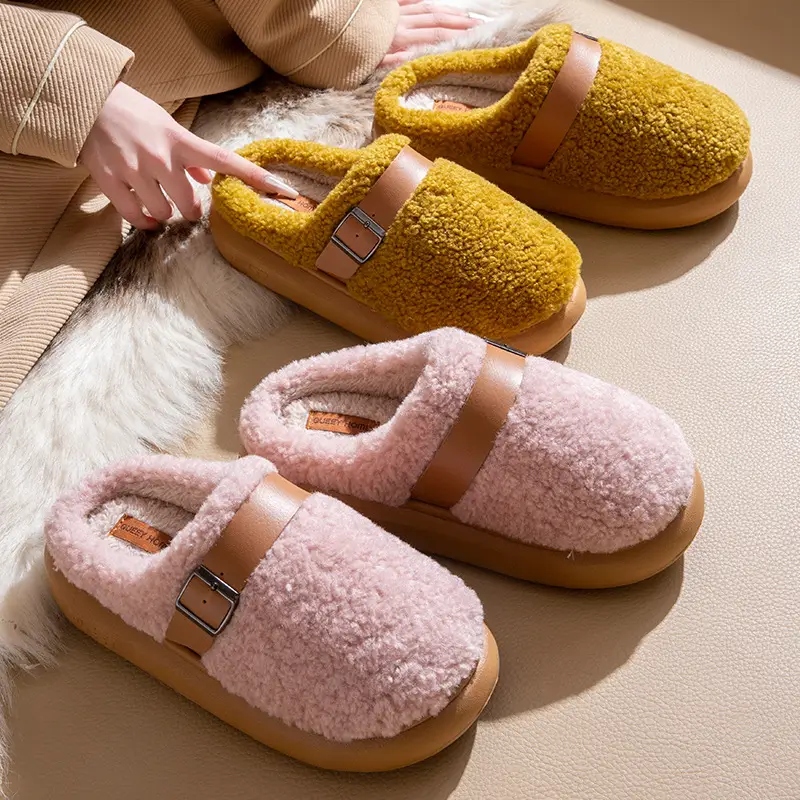 Cotton Slippers for Female Couples at Home Non-Slip Thick-Soled Indoor Warm Plush Slippers for Men Winter Home Household Autumn and Winter