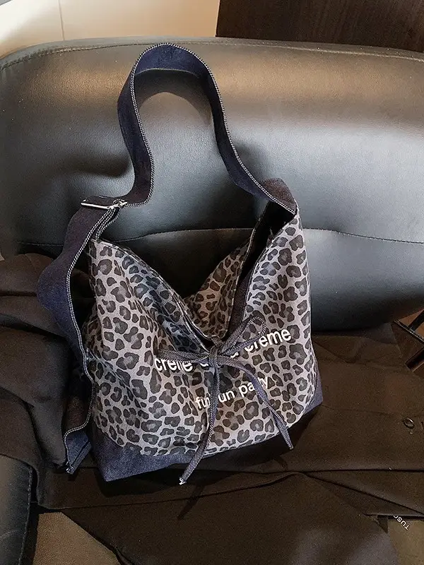 New Korean Style Leopard Print Denim Shoulder Bag