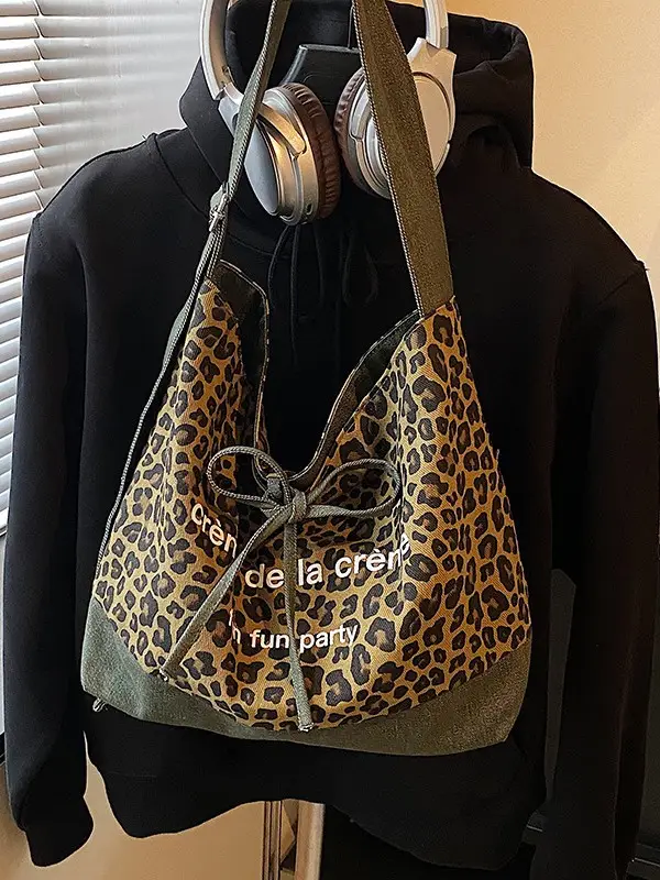 New Korean Style Leopard Print Denim Shoulder Bag