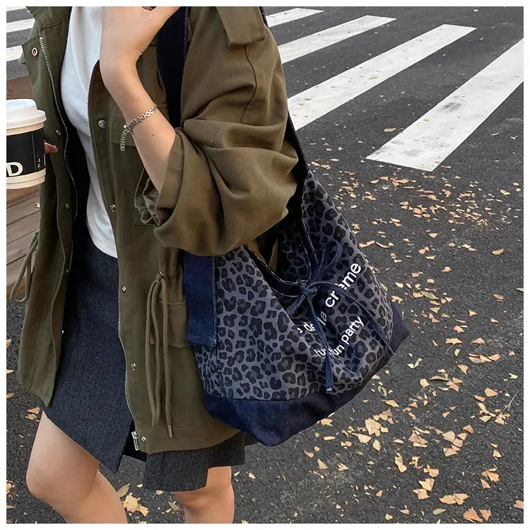 New Korean Style Leopard Print Denim Shoulder Bag — feature 15