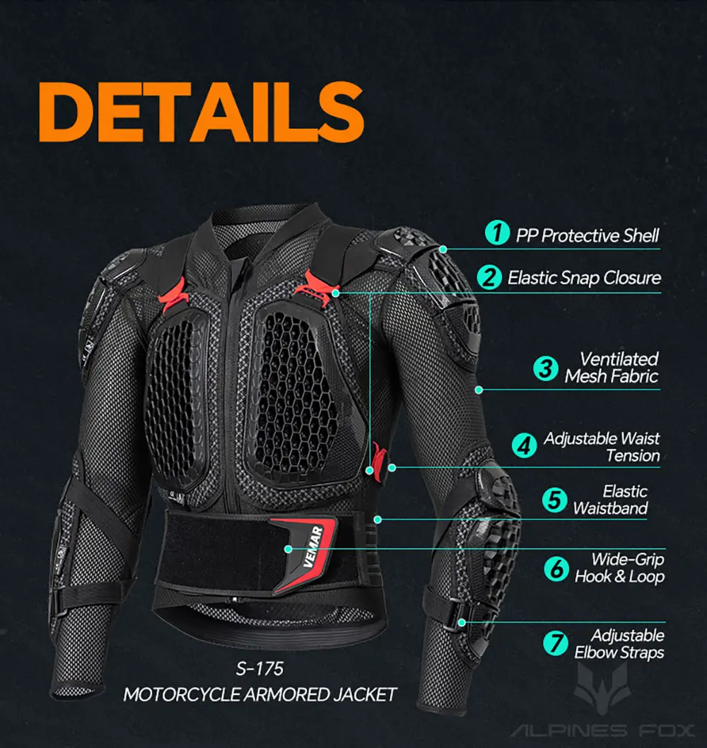 Vemar Cycling Armor Motorcycle Outdoor Sports Breathable Anti-Fall Off-Road Armor Back Protection Suit — feature 5
