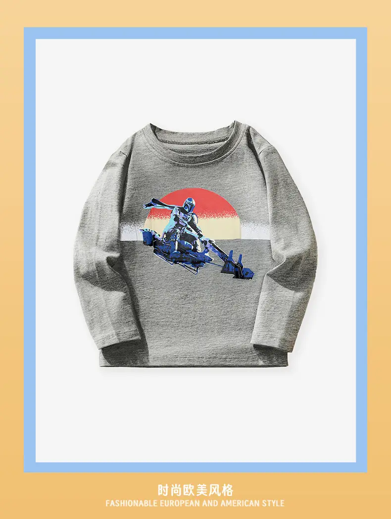 Grey Long Sleeve T-Shirt for Boys European Style — feature 3