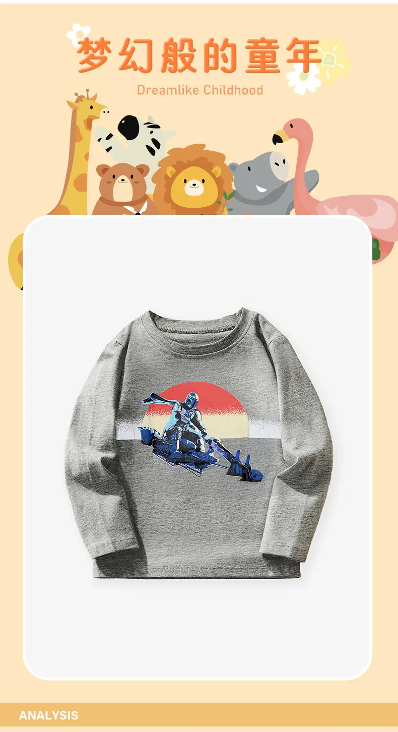 Grey Long Sleeve T-Shirt for Boys European Style — feature 7