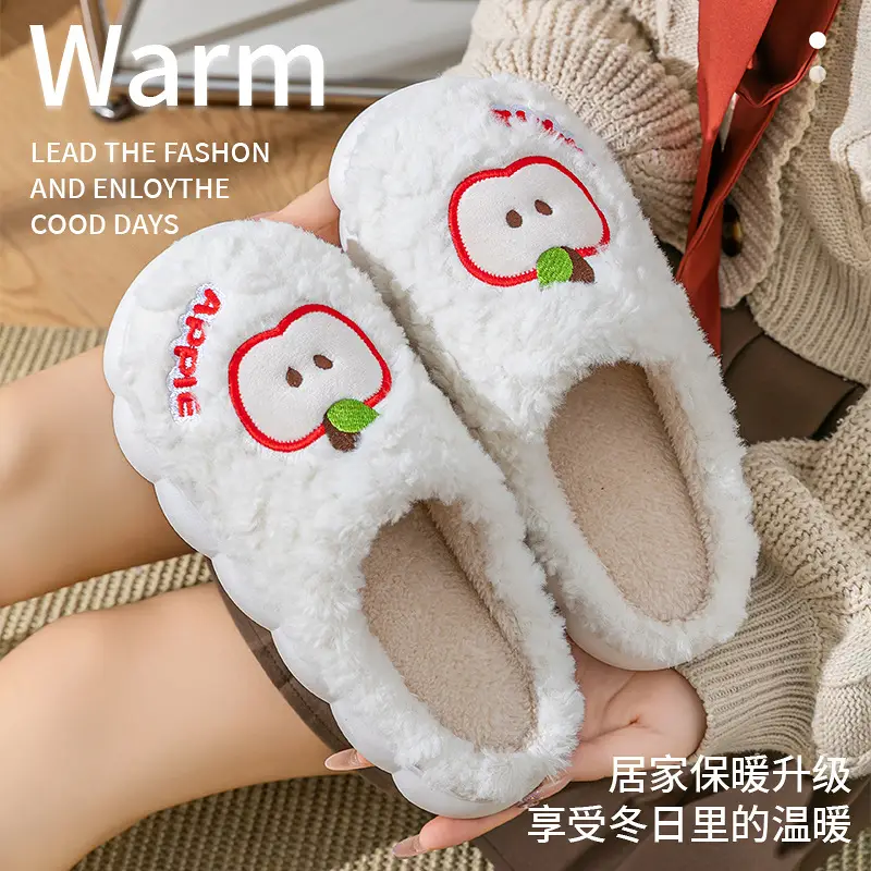 Women Apple Stuffed Cotton Slippers Winter Warm Anti-Slip - Image 6