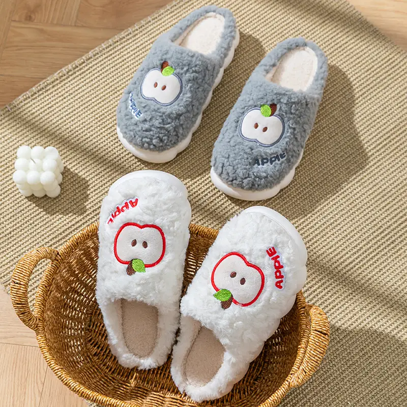 Women Apple Stuffed Cotton Slippers Winter Warm Anti-Slip - Image 8