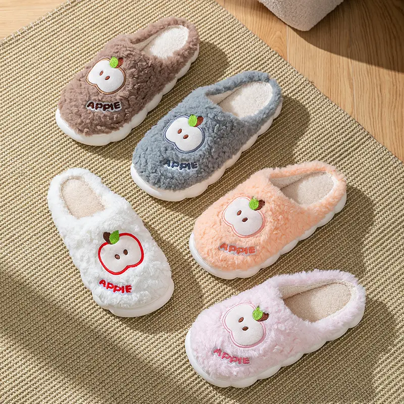Women Apple Stuffed Cotton Slippers Winter Warm Anti-Slip - Image 9