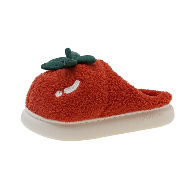 Women Winter Tomato Plush Slippers Red White - Image 6