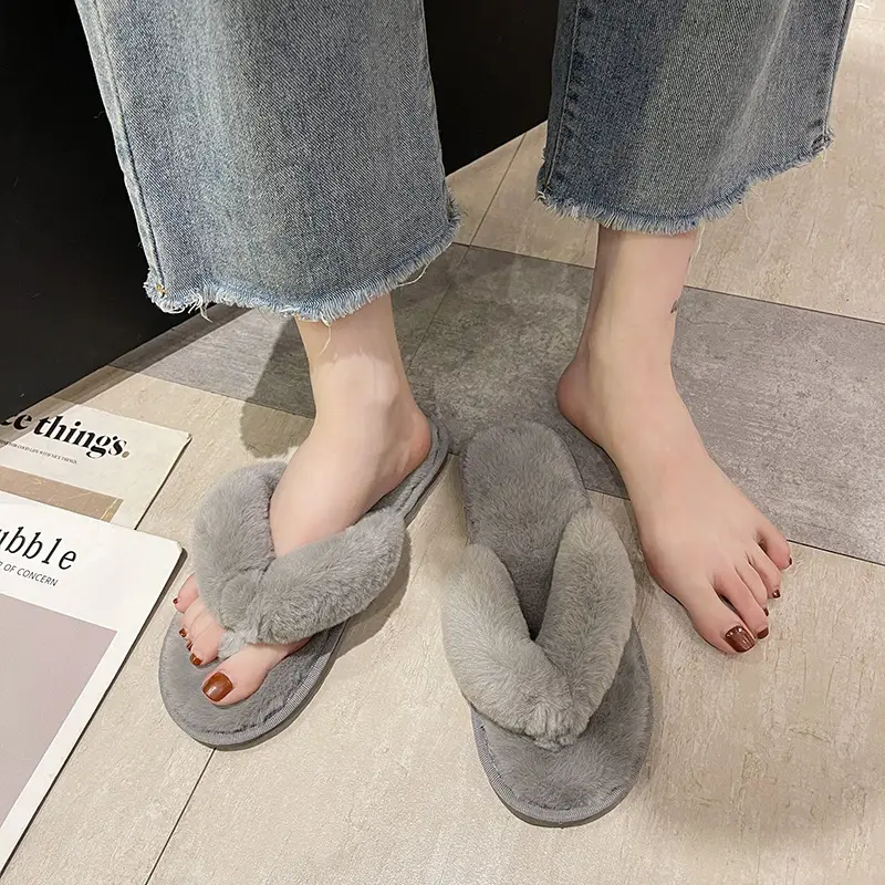 Cross-Border Slippers 2026 European and American Style Home and Outdoor Warm Cotton Slippers for Women, Non-Slip Plush Shoes