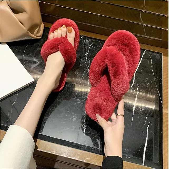 Cross-Border Slippers 2026 European and American Style Home and Outdoor Warm Cotton Slippers for Women, Non-Slip Plush Shoes